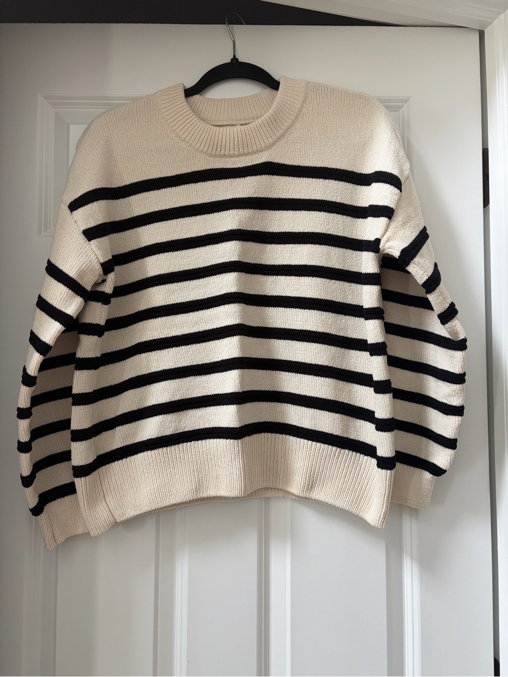 Maurices Cream and Black Striped Crewneck Sweater